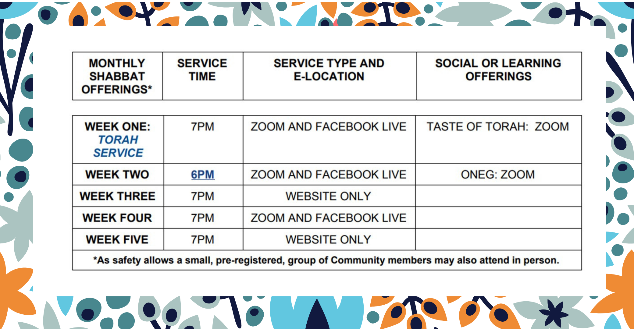 Shabbat flyers (16) Shabbat Worship Schedule